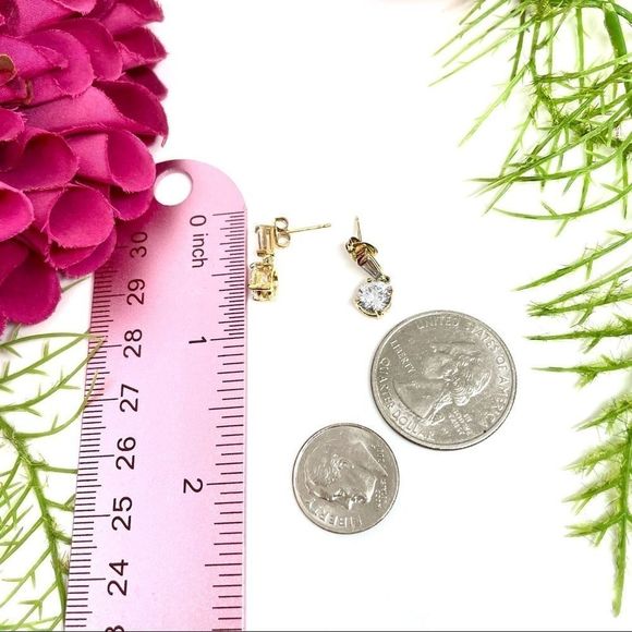 VINTAGE⚜️14K STERLING SILVER Cubic Zirconia Dangly Earrings - Picture 11 of 11